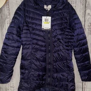 NWT! SWEET LOOK QUILTED PUFFER NAVY WOMENS LONG JACKET SMALL